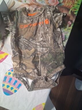 Carhartt Infant Camo Onesie with Orange Logo